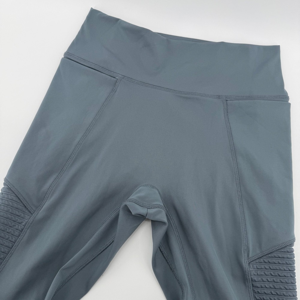 Fabletics Leggings Women M Blue Gray Moto Ribbed‎ High Rise Pocket Activewear
